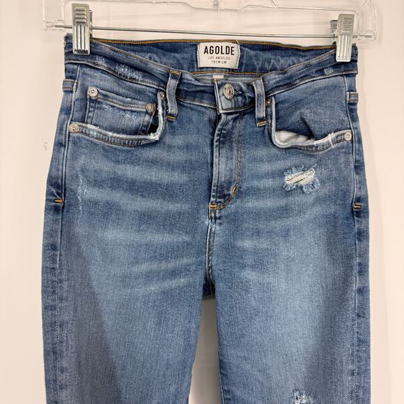 Agolde Sophie Skinny Jeans Size 26 Distressed Ripped Blue Stretch Denim - Picture 7 of 15